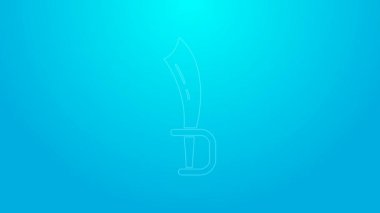 Pembe çizgili Korsan kılıç simgesi mavi arkaplanda izole edildi. Kılıç işareti. 4K Video hareketli grafik canlandırması