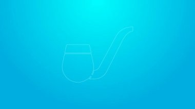 Mavi arka planda izole edilmiş duman simgesi olan pembe tüttürme borusu. Tütün piposu. 4K Video hareketli grafik canlandırması