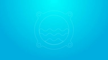 Mavi arka planda, perçin ve deniz manzaralı pembe çizgili gemi penceresi. 4K Video hareketli grafik canlandırması