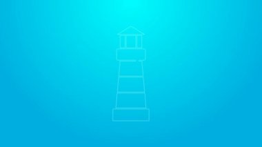 Pembe çizgi deniz feneri simgesi mavi arkaplanda izole edildi. 4K Video hareketli grafik canlandırması