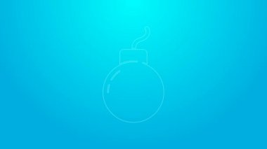 Pembe çizgi bombası mavi arka planda izole edilmiş ikonu patlatmaya hazır. 4K Video hareketli grafik canlandırması