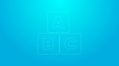 Pembe çizgi ABC blok simgesi mavi arkaplanda izole edildi. A, B, C harfli alfabe küpleri. 4K Video hareketli grafik canlandırması
