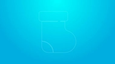 Pembe çizgi bebek çorabı giysisi ikonu mavi arka planda izole edilmiş. 4K Video hareketli grafik canlandırması