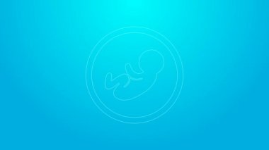 Pembe çizgi bebek simgesi mavi arkaplanda izole edildi. 4K Video hareketli grafik canlandırması