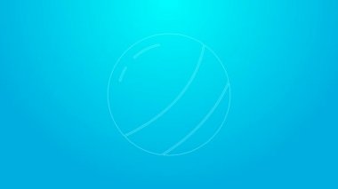 Pembe çizgi plaj topu ikonu mavi arka planda izole edildi. Çocuk oyuncağı. 4K Video hareketli grafik canlandırması