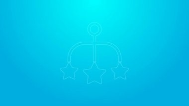 Pembe çizgi bebek beşiği asılı oyuncaklar mavi arka planda izole edilmiş. Bebek yatağı atlıkarınca. 4K Video hareketli grafik canlandırması