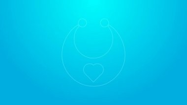 Pembe çizgi bebek önlüğü simgesi mavi arkaplanda izole edildi. 4K Video hareketli grafik canlandırması