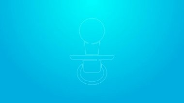 Pembe çizgi bebek emziği simgesi mavi arkaplanda izole edildi. Çocuk oyuncağı. 4K Video hareketli grafik canlandırması