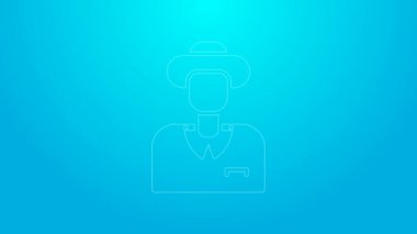 Pembe çizgi turist simgesi mavi arka planda izole edildi. Seyahat, tatil, turizm. 4K Video hareketli grafik canlandırması