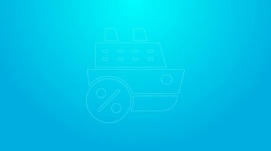 Pembe çizgili gemi ikonu mavi arka planda izole edildi. Seyahat turizmi deniz taşımacılığı. Yolcu gemisi, yolcu gemisi. Dünya çapında bir gezi. 4K Video hareketli grafik canlandırması