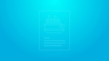 Pembe çizgili gemi ikonu mavi arka planda izole edildi. Seyahat turizmi deniz taşımacılığı. Yolcu gemisi, yolcu gemisi. Dünya çapında bir gezi. 4K Video hareketli grafik canlandırması