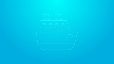 Pembe çizgili gemi ikonu mavi arka planda izole edildi. Seyahat turizmi deniz taşımacılığı. Yolcu gemisi, yolcu gemisi. Dünya çapında bir gezi. 4K Video hareketli grafik canlandırması