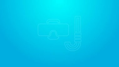 Pembe çizgi dalış maskesi ve şnorkel ikonu mavi arkaplanda izole edilmiş. Olağanüstü bir spor. Su altı ekipmanları. 4K Video hareketli grafik canlandırması