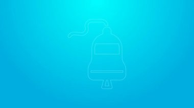 Pembe çizgili gemi çanı simgesi mavi arkaplanda izole edildi. 4K Video hareketli grafik canlandırması