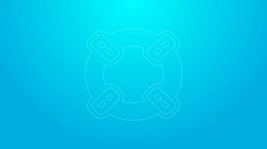 Pembe çizgi Lifebuoy simgesi mavi arkaplanda izole edildi. Can simidi sembolü. 4K Video hareketli grafik canlandırması