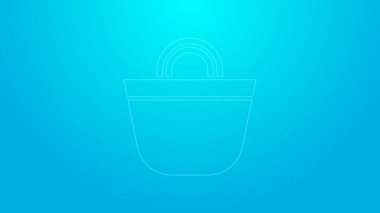 Pembe çizgi plaj çanta ikonu mavi arka planda izole. 4K Video hareketli grafik canlandırması