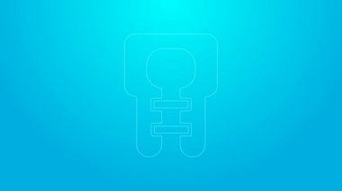 Pembe çizgili can yeleği simgesi mavi arkaplanda izole edilmiş. Can yeleği ikonu. Olağanüstü bir spor. Spor malzemeleri. 4K Video hareketli grafik canlandırması