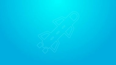 Pembe çizgi Roket simgesi mavi arkaplanda izole edildi. 4K Video hareketli grafik canlandırması