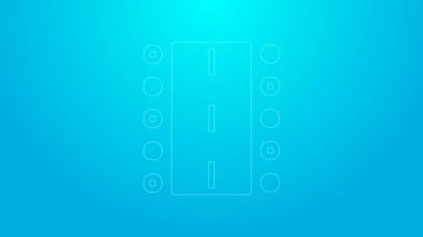 Pembe havaalanı kalkış pisti ve mavi arka planda izole edilmiş uçak ikonu. 4K Video hareketli grafik canlandırması