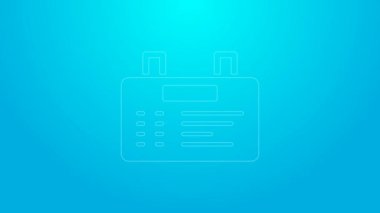 Pembe çizgi havaalanı simgesi mavi arkaplanda izole edildi. Mekanik skor tabelası. Havaalanındaki reklam panosundaki uçuş bilgileri. 4K Video hareketli grafik canlandırması