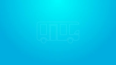 Pembe hat havaalanı otobüs ikonu mavi arkaplanda izole edildi. 4K Video hareketli grafik canlandırması