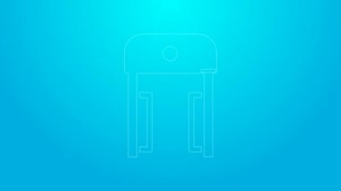 Havaalanı simgesindeki pembe çizgi metal dedektörü mavi arkaplanda izole edildi. Havaalanı güvenlik görevlisi metal dedektör kontrol noktasında. 4K Video hareketli grafik canlandırması