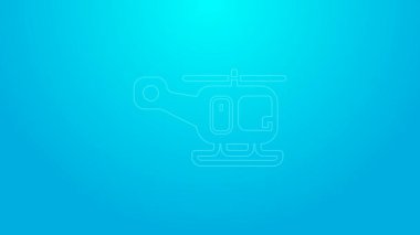 Pembe çizgi kurtarma helikopteri hava aracı ikonu mavi arka planda izole edildi. 4K Video hareketli grafik canlandırması