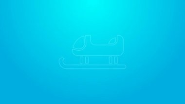 Mavi arkaplanda pembe çizgi kızak simgesi izole edildi. Kış ulaşım aracı. 4K Video hareketli grafik canlandırması