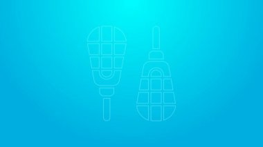 Pembe çizgili Kar Ayakkabısı simgesi mavi arkaplanda izole edildi. Kış sporları ve açık hava aktiviteleri ekipmanları. 4K Video hareketli grafik canlandırması