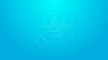 Pembe çizgi kalp atış hızı simgesi mavi arkaplanda izole edildi. Kalp atışı işareti. Kalp atışı ikonu. Kardiyogram simgesi. 4K Video hareketli grafik canlandırması