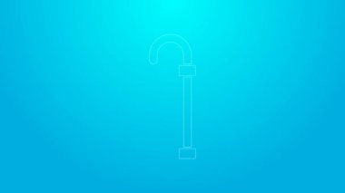 Mavi arka planda izole edilmiş pembe çizgili baston ikonu. 4K Video hareketli grafik canlandırması