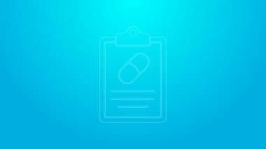 Pembe çizgi tıbbi reçete ikonu mavi arka planda izole edilmiş. RX formu. Yemek tarifi. Eczane ya da ilaç sembolü. 4K Video hareketli grafik canlandırması