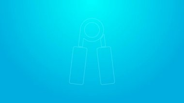 Pembe çizgi spor genişletici simgesi mavi arkaplanda izole edildi. Spor malzemeleri. 4K Video hareketli grafik canlandırması