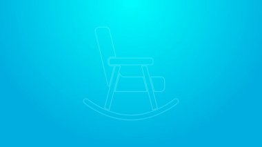 Mavi arka planda izole edilmiş pembe çizgi sallanan sandalye simgesi. 4K Video hareketli grafik canlandırması