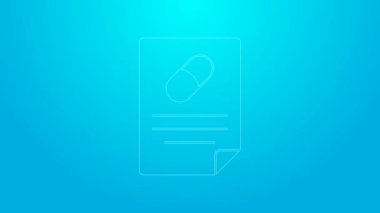 Pembe çizgi tıbbi reçete ikonu mavi arka planda izole edilmiş. RX formu. Yemek tarifi. Eczane ya da ilaç sembolü. 4K Video hareketli grafik canlandırması