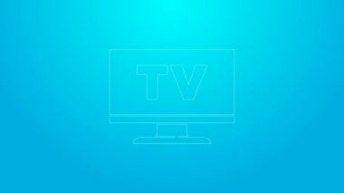 Pembe çizgi Akıllı TV simgesi mavi arkaplanda izole edildi. Televizyon tabelası. 4K Video hareketli grafik canlandırması