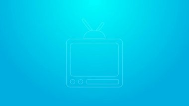 Pembe çizgi Retro TV simgesi mavi arkaplanda izole edildi. Televizyon tabelası. 4K Video hareketli grafik canlandırması
