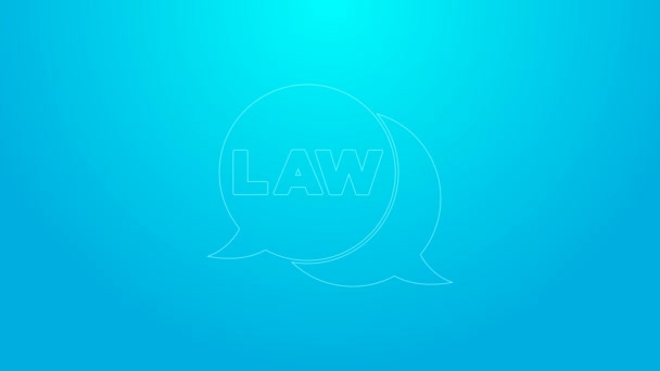 Línea rosa Icono de la ley aislado sobre fondo azul. Animación gráfica de vídeo 4K — Vídeos de Stock