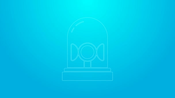 Růžová čára Blikající siréna ikona izolované na modrém pozadí. Nouzová blikající siréna. Grafická animace pohybu videa 4K — Stock video