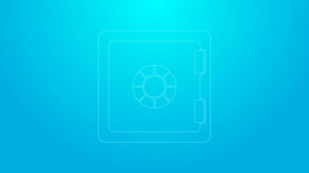 Růžová čára Bezpečná ikona izolované na modrém pozadí. Dveře zabezpečí bankovní trezor s kombinovaným zámkem. Spolehlivá ochrana údajů. Grafická animace pohybu videa 4K — Stock video