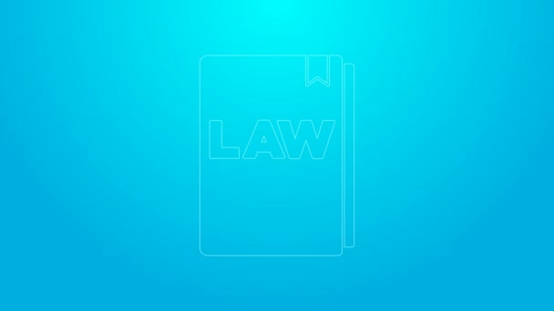 Rosa linje lag bok ikon isolerad på blå bakgrund. Juridisk domarbok. Begreppet dom. 4K Video motion grafisk animation — Stockvideo