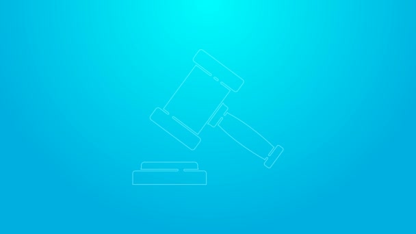 Ροζ γραμμή Δικαστής Gavel εικονίδιο απομονώνονται σε μπλε φόντο. Γκαβέλ για την εκδίκαση ποινών και νομοσχεδίων, δικαστηρίου, δικαιοσύνης. Σφύρα δημοπρασιών. 4K Γραφική κίνηση κίνησης βίντεο — Αρχείο Βίντεο
