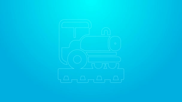 Línea rosa Icono de locomotora vintage aislado sobre fondo azul. Locomotora de vapor. Animación gráfica de vídeo 4K — Vídeo de stock