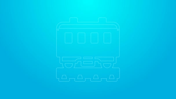Linea rosa Passeggero treno auto icona isolata su sfondo blu. Carrozza ferroviaria. Animazione grafica 4K Video motion — Video Stock