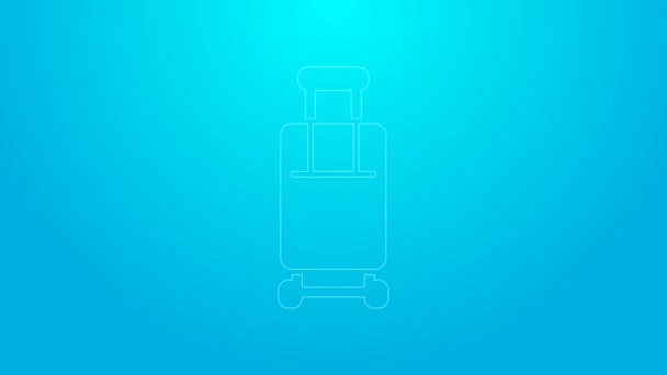 Różowa linia Walizka na ikonę podróży izolowana na niebieskim tle. Podróżujący znak bagażu. Ikona bagażu podróżnych. 4K Animacja graficzna ruchu wideo — Wideo stockowe