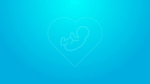 Pink line Baby inside heart icon isolated on blue background. 4K Video motion graphic animation — Stock Video