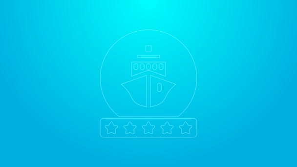 ピンクライン青の背景に隔離されたクルーズ船のアイコン。旅行観光航海輸送。旅客船、クルーズライナー。全世界巡航。4Kビデオモーショングラフィックアニメーション — ストック動画