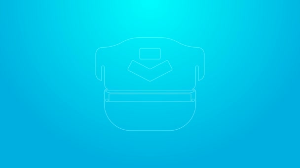 Rosa Linie Pilot Hut Symbol isoliert auf blauem Hintergrund. 4K Video Motion Grafik Animation — Stockvideo