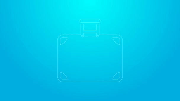 Růžová čára kufr pro cestování ikonu izolované na modrém pozadí. Cestovní nápis zavazadel. Ikona cestovních zavazadel. Grafická animace pohybu videa 4K — Stock video