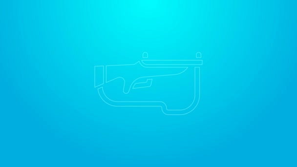 Pink line Biathlon rifle icon isolated on blue background. Ski gun. 4K Video motion graphic animation — Stock Video